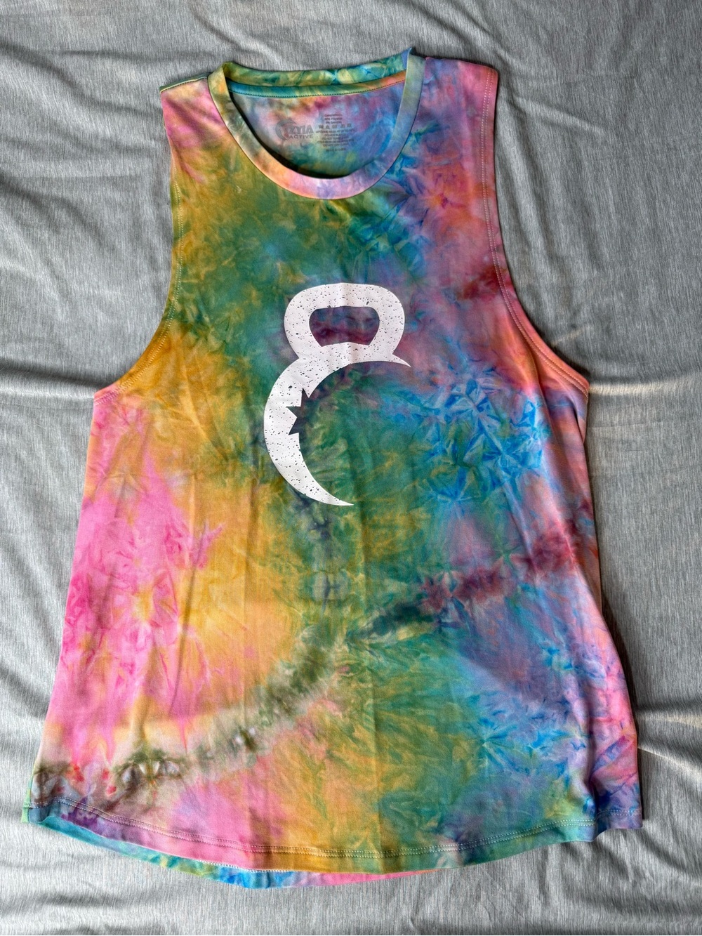 Ziya Women’s Tie-Dye Tank Top with White Kettlebell Graphic - Multicolor